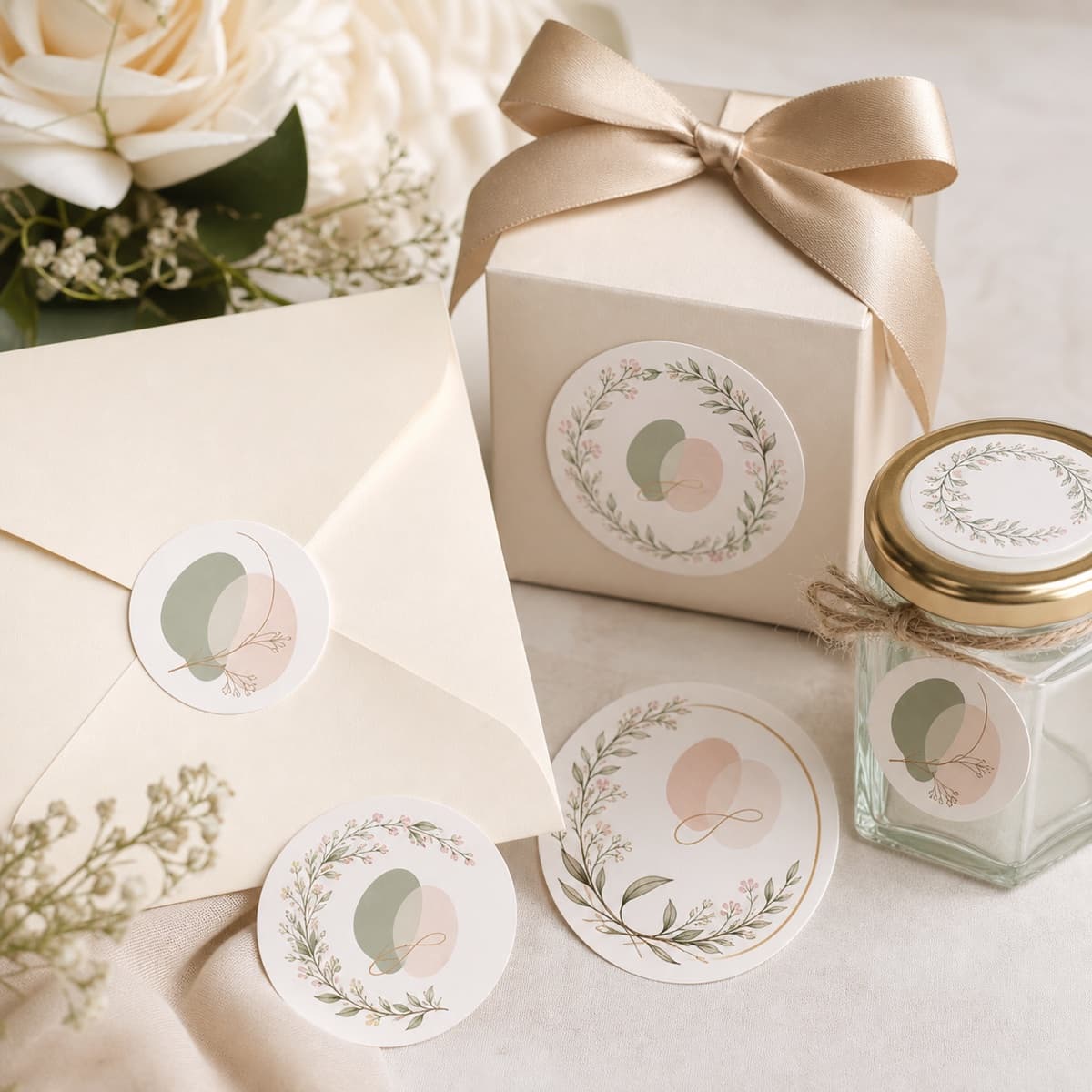 Custom Wedding Stickers product examples and finish
