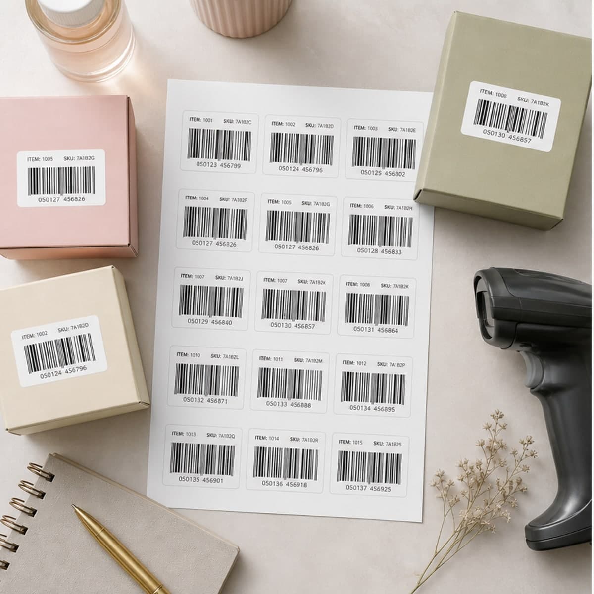 Custom Barcode Labels sheet and print examples