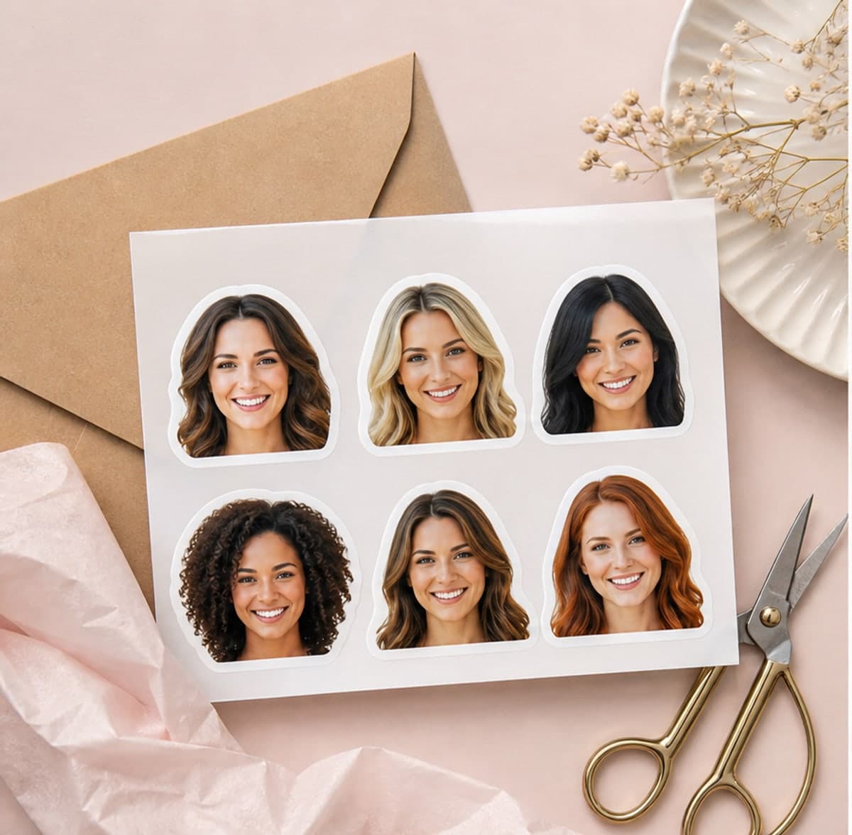 Custom Face Stickers sheet and print examples