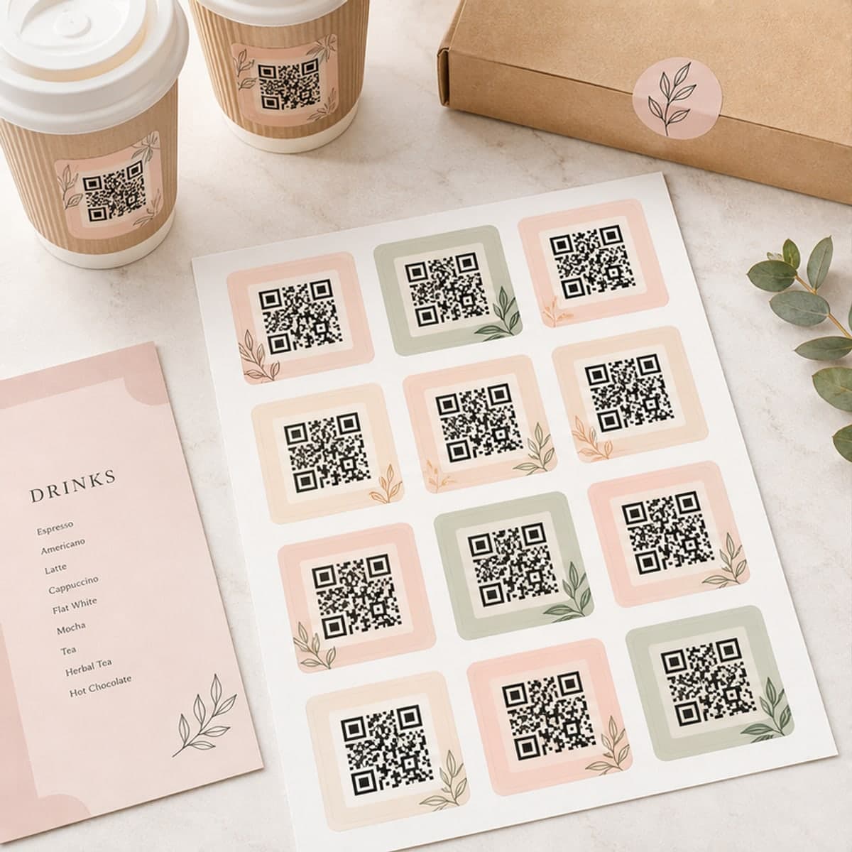 Custom QR Code Stickers sheet and print examples
