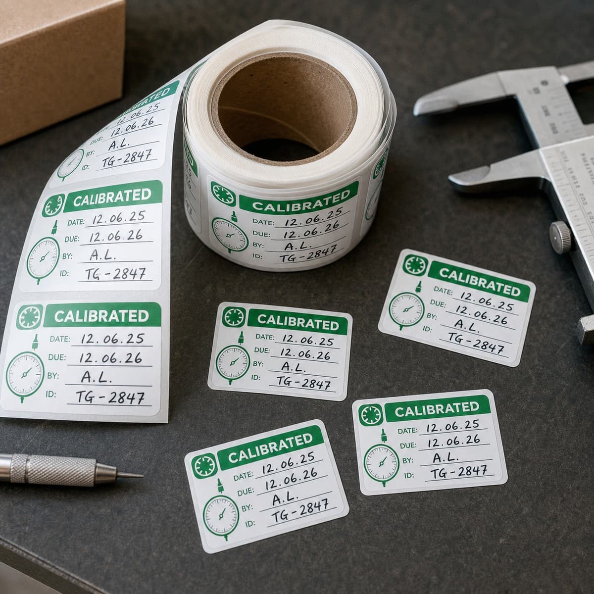 Waterproof Calibration Labels printed sticker examples