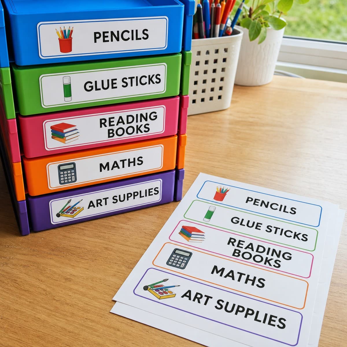Waterproof Classroom Organisation Labels printed sticker examples
