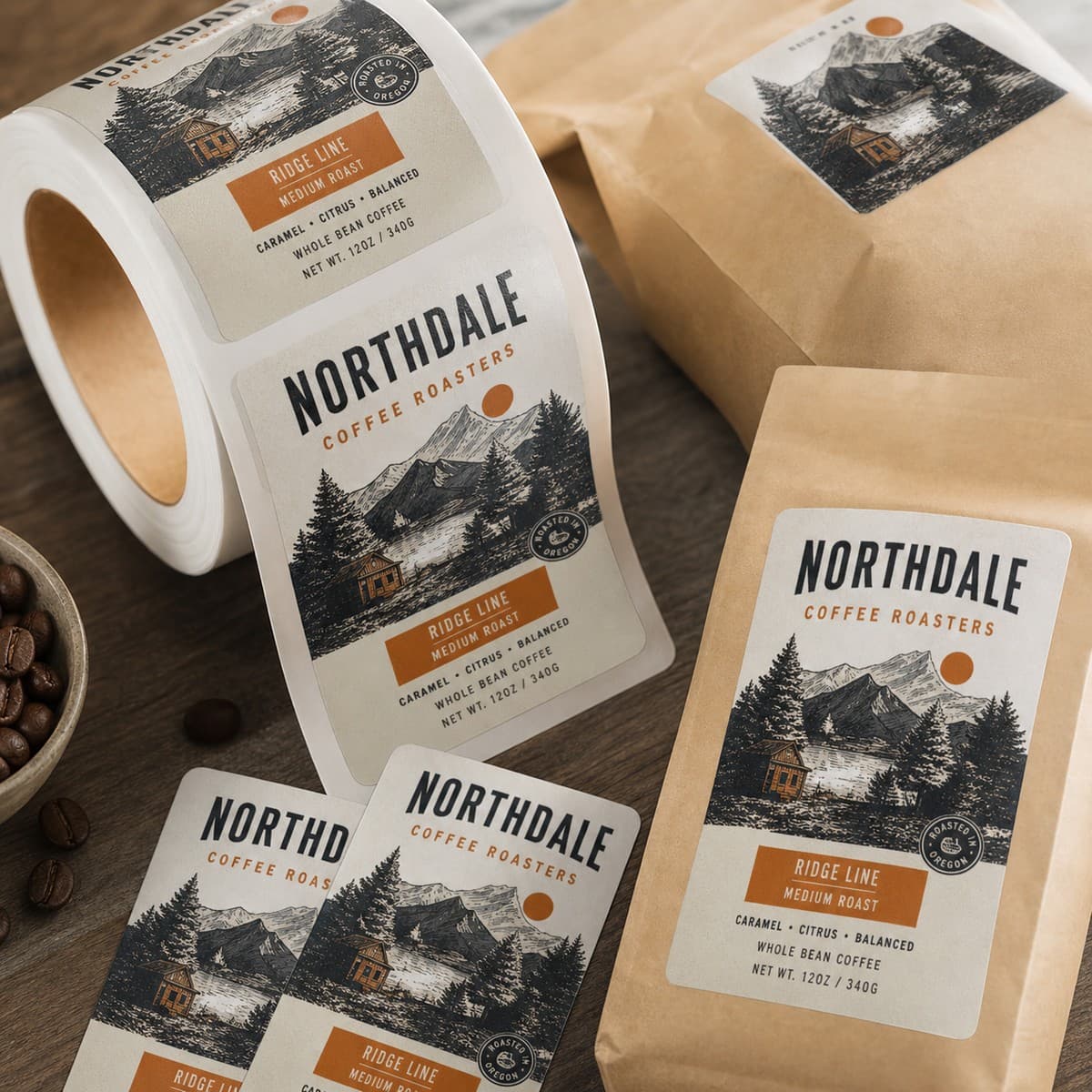 Waterproof Coffee Bag Labels printed sticker examples