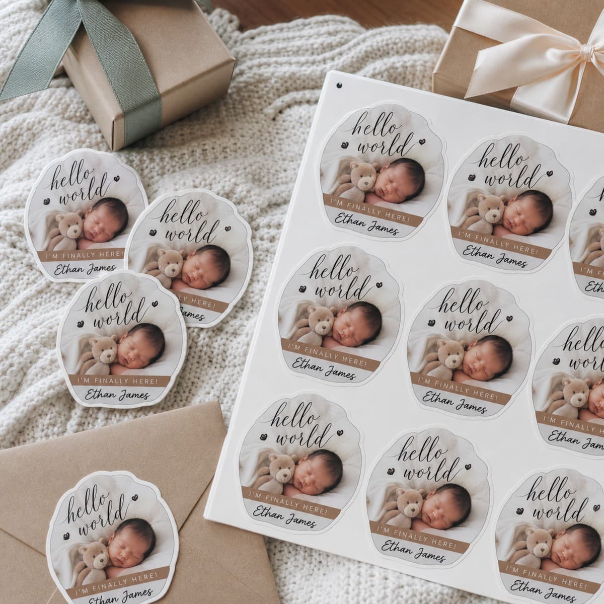 Waterproof New Baby Announcement Stickers printed sticker examples