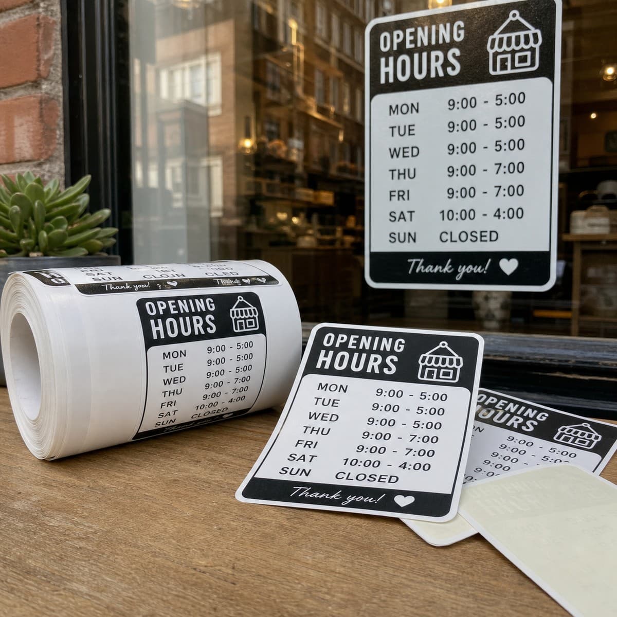 Waterproof Opening Hours Window Stickers printed sticker examples