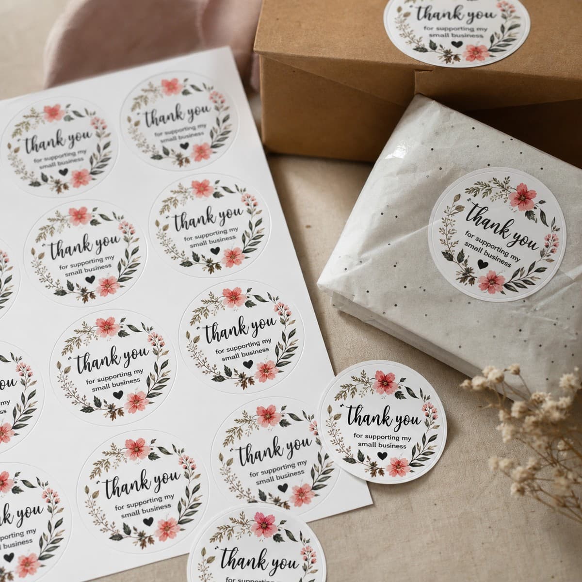 Waterproof Thank You Stickers printed sticker examples