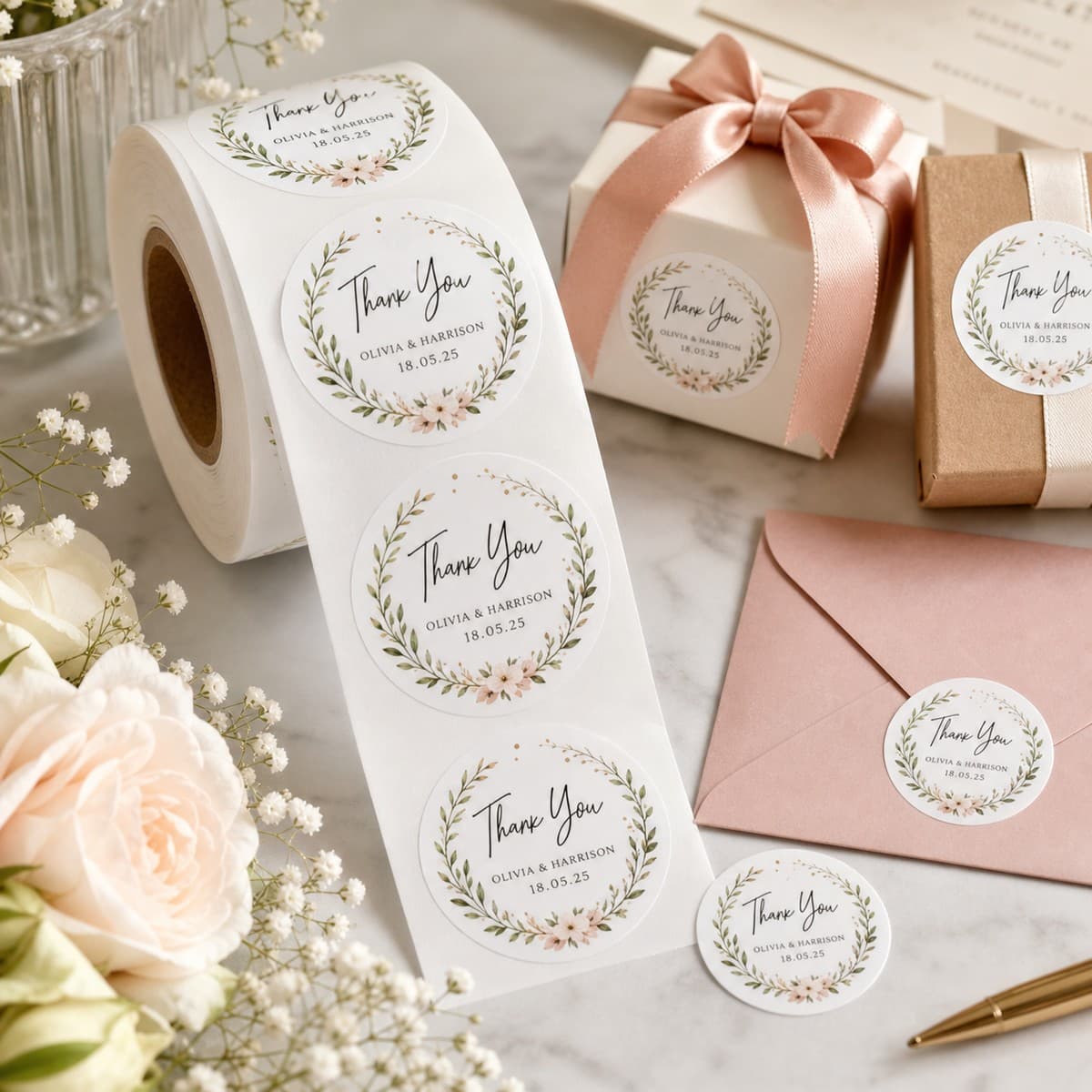 Waterproof Wedding Thank You Stickers printed sticker examples