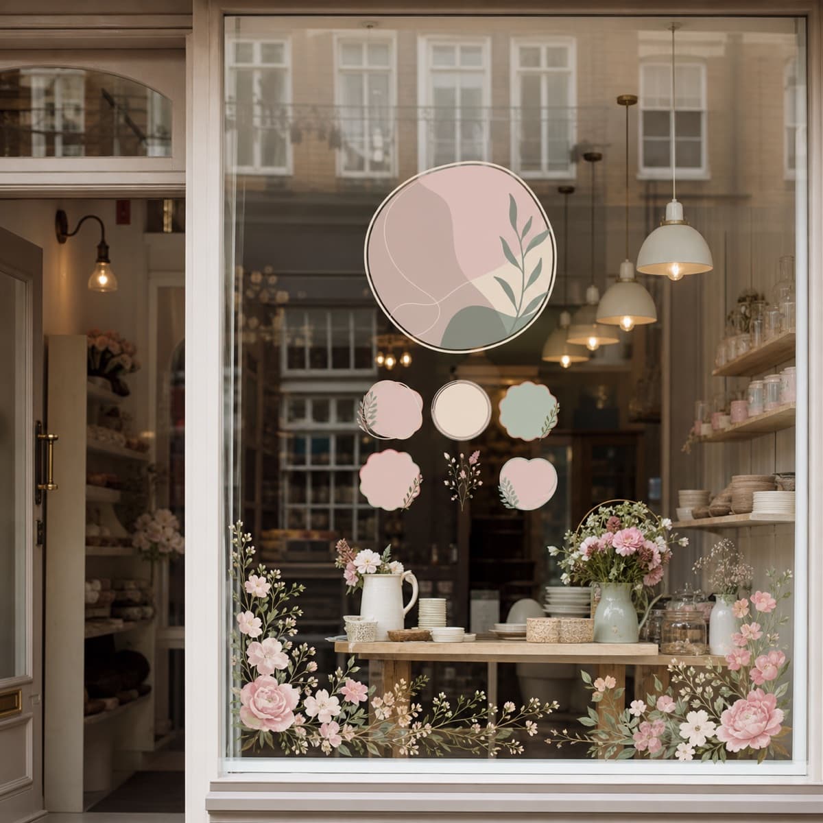 Example of floral vinyl decals on an independent shop window