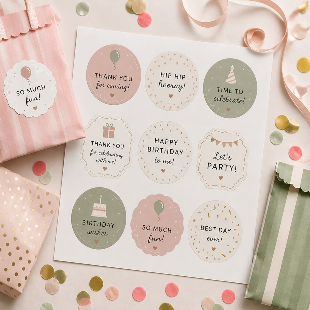 Custom Birthday Party Stickers sheet and print examples