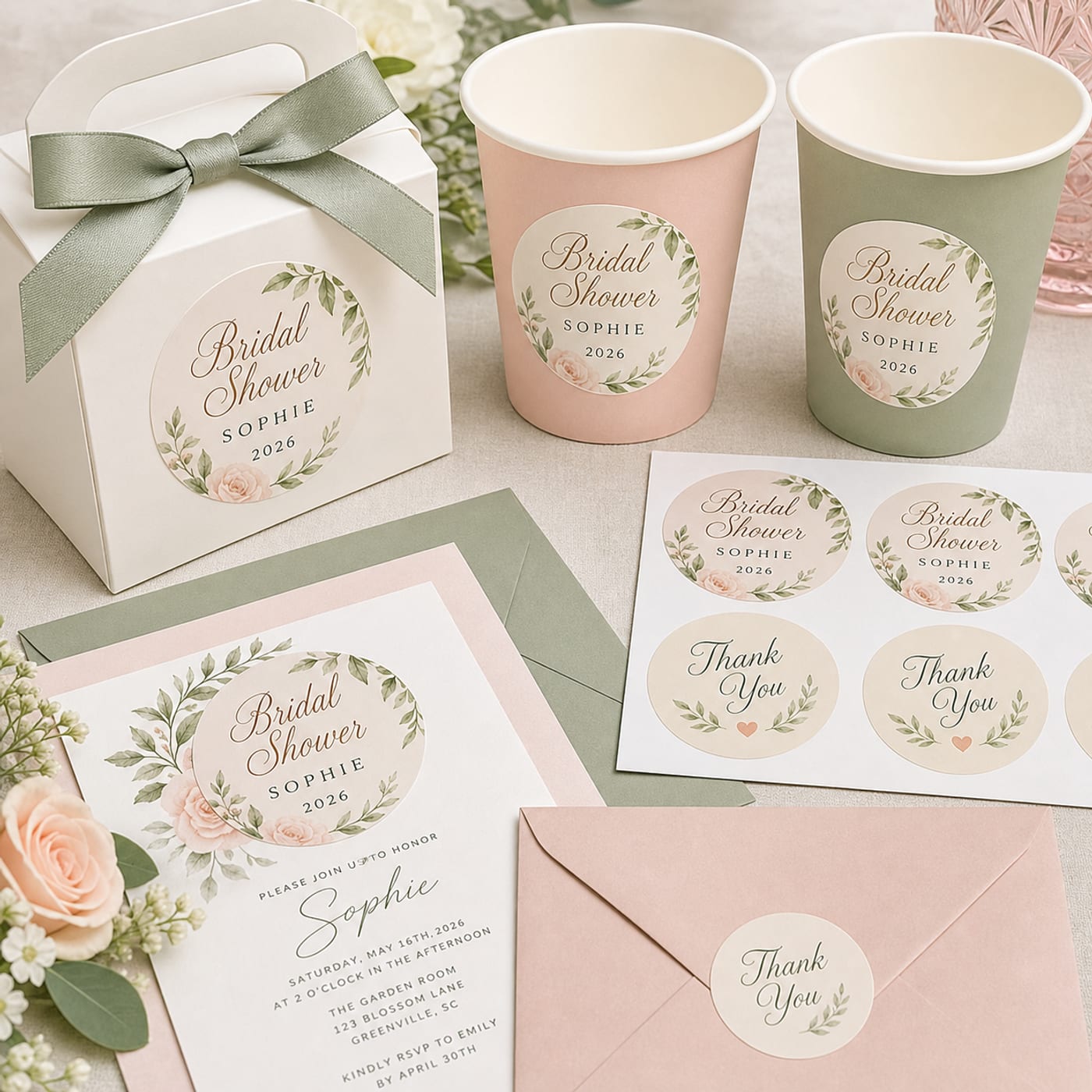 Custom Bridal Shower Stickers sheet and print examples