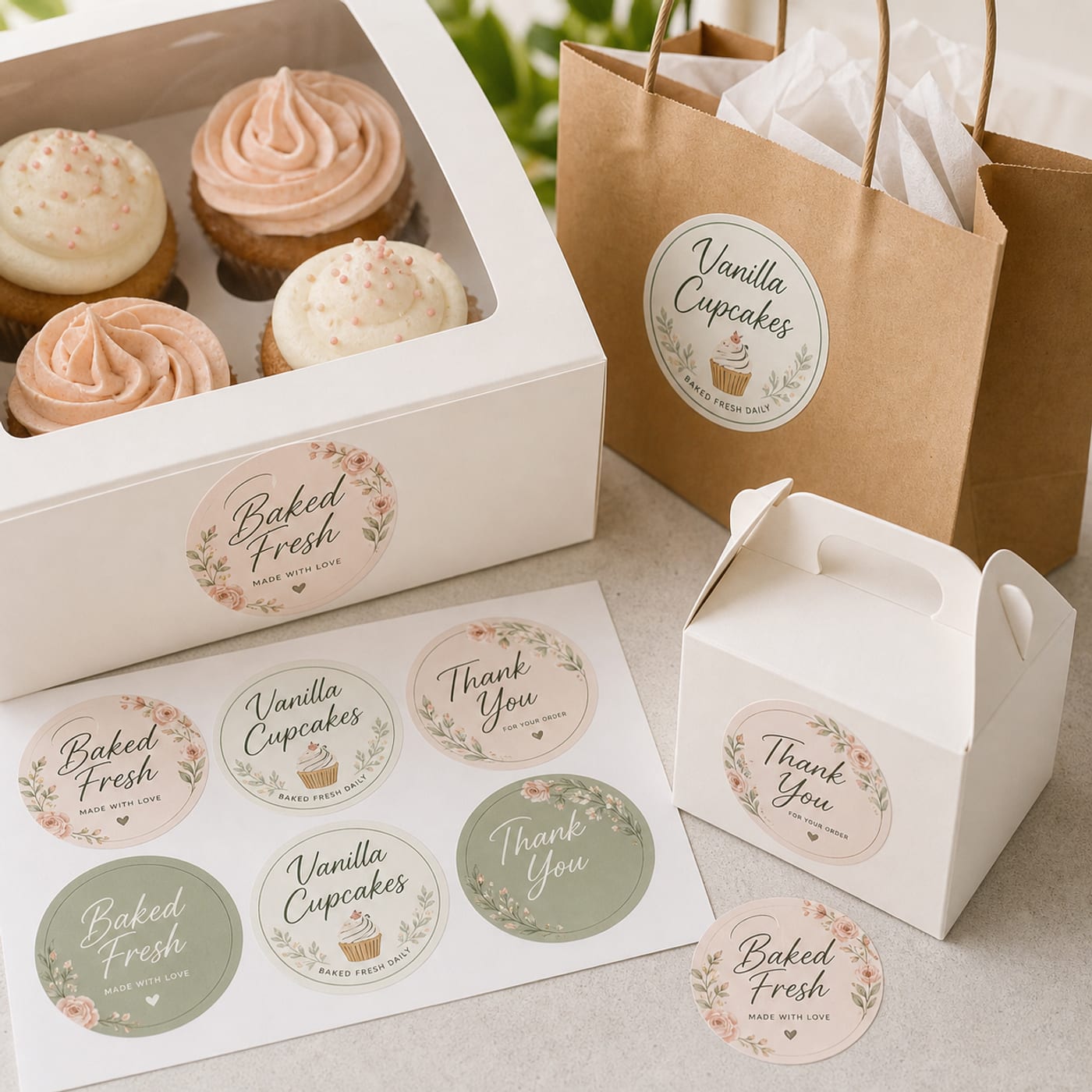 Custom Cupcake Box Stickers sheet and print examples