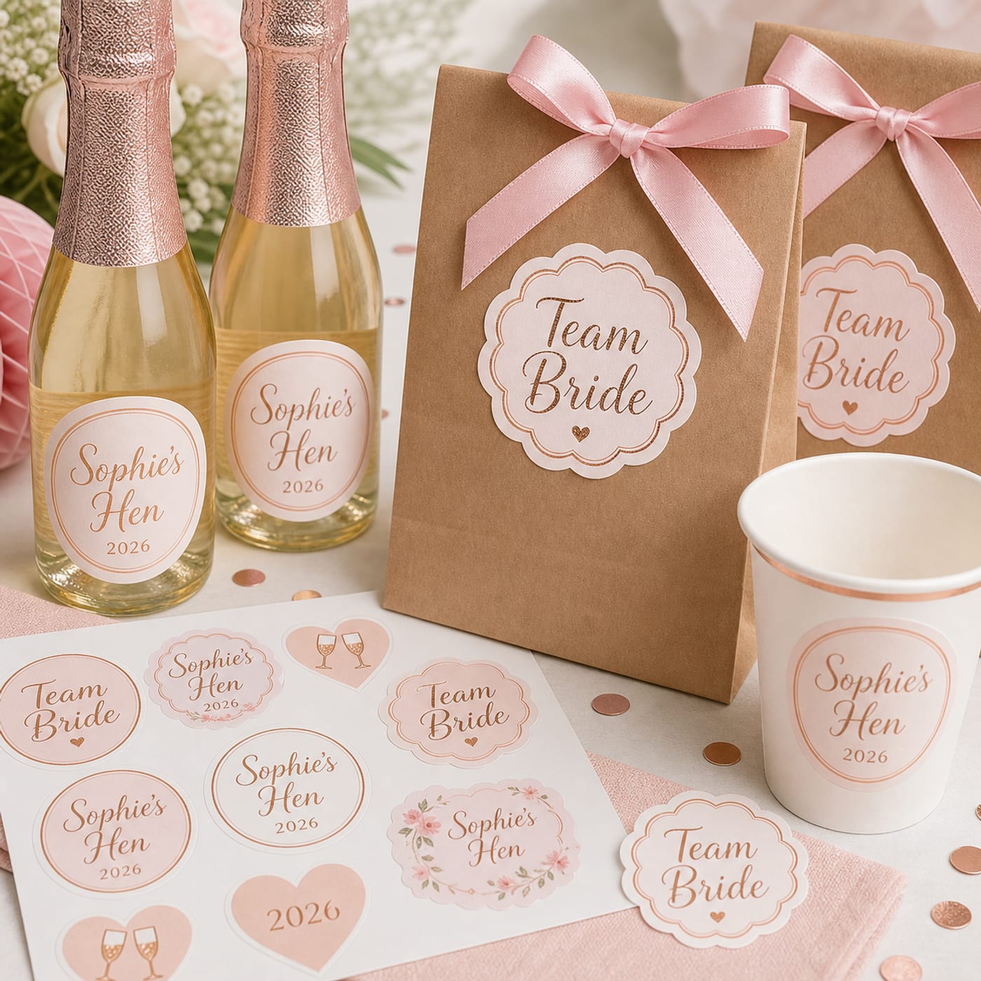 Custom Hen Party Stickers sheet and print examples