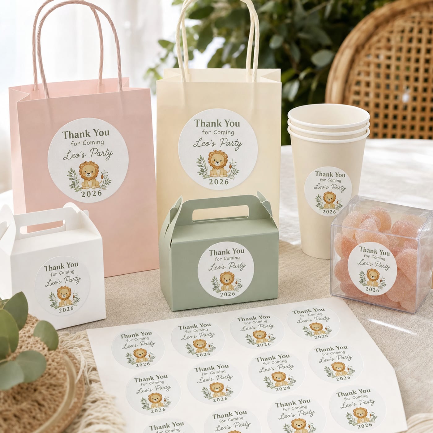 Custom Party Bag Stickers sheet and print examples