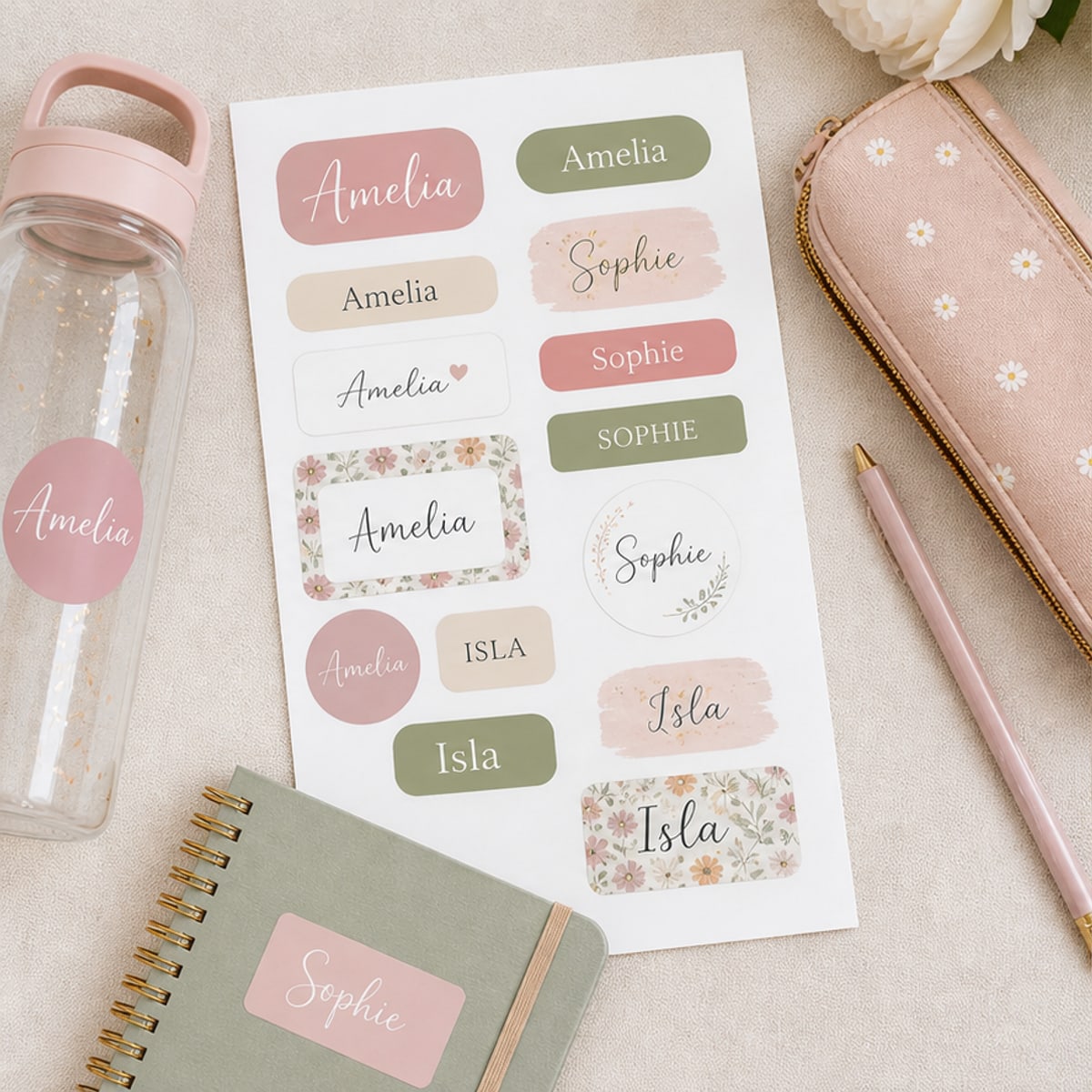 Custom Personalised Name Stickers sheet and print examples