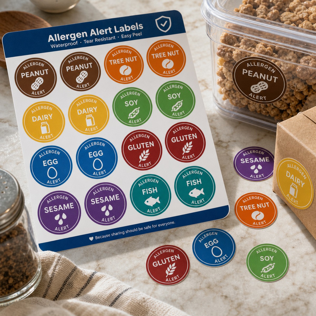 Waterproof Allergen Alert Labels printed sticker examples