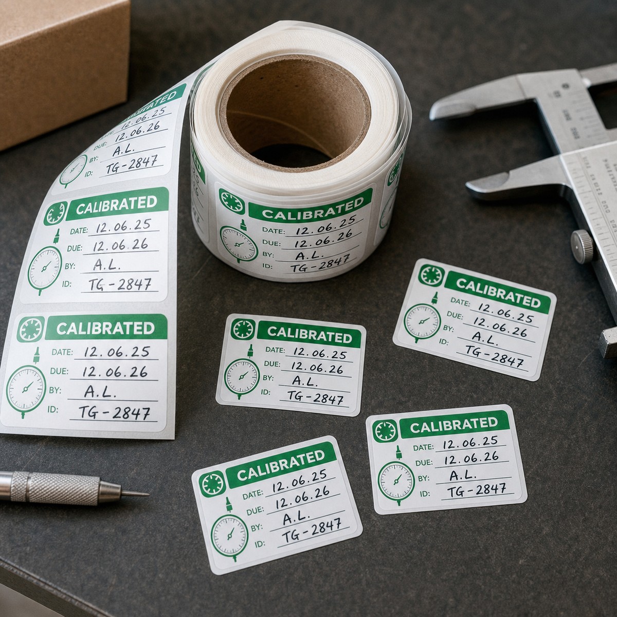 Waterproof Calibration Labels printed sticker examples