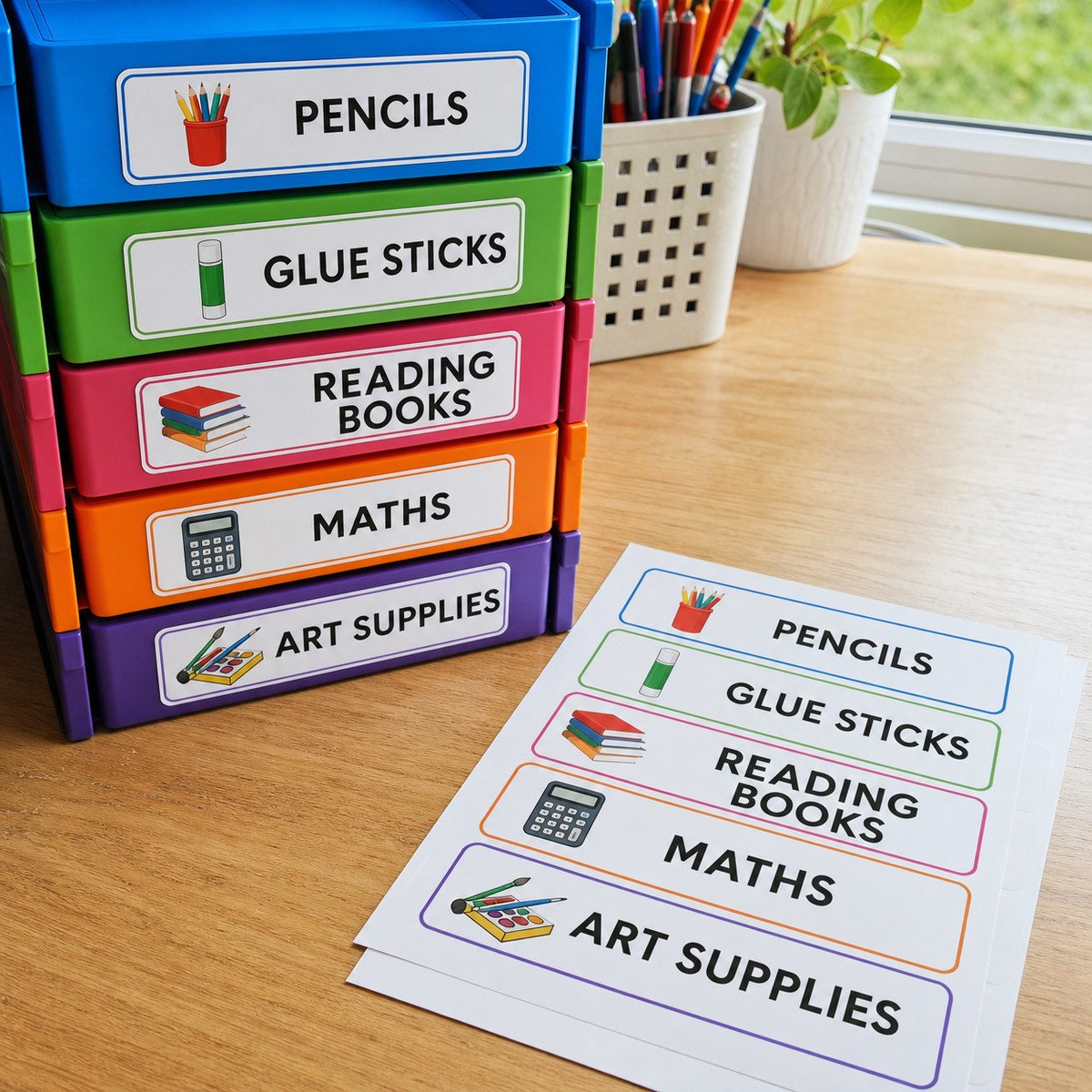 Waterproof Classroom Organisation Labels printed sticker examples