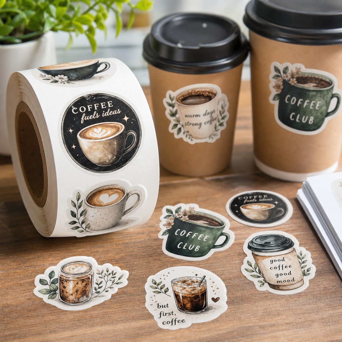 Waterproof Coffee Cup Stickers printed sticker examples