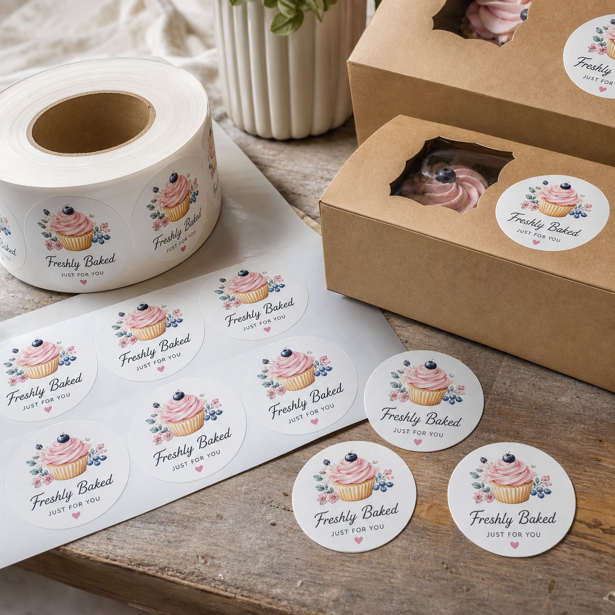 Waterproof Cupcake Box Stickers printed sticker examples