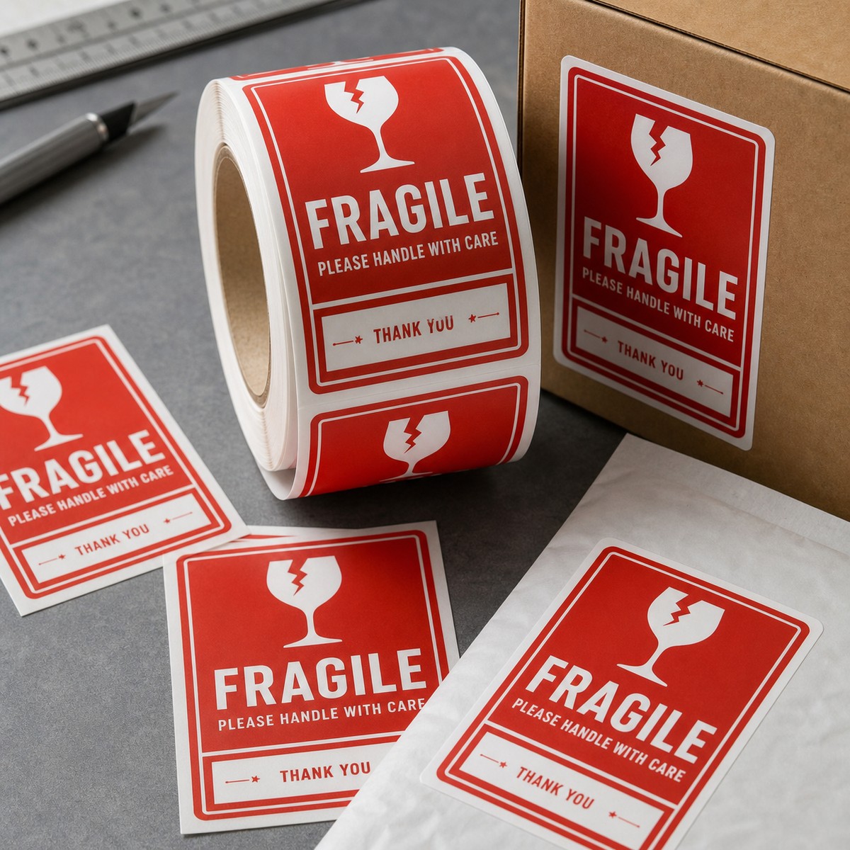 Waterproof Fragile Parcel Labels printed sticker examples