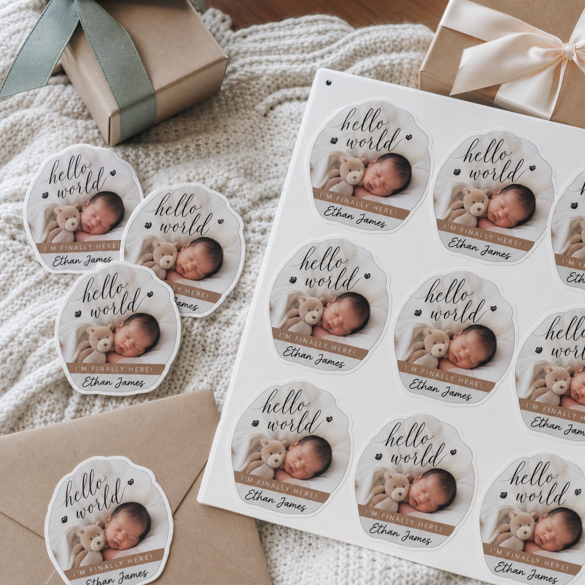 Waterproof New Baby Announcement Stickers printed sticker examples