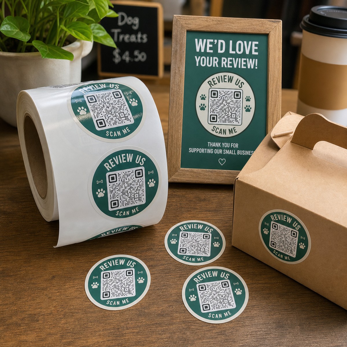 Waterproof Review Us QR Stickers printed sticker examples
