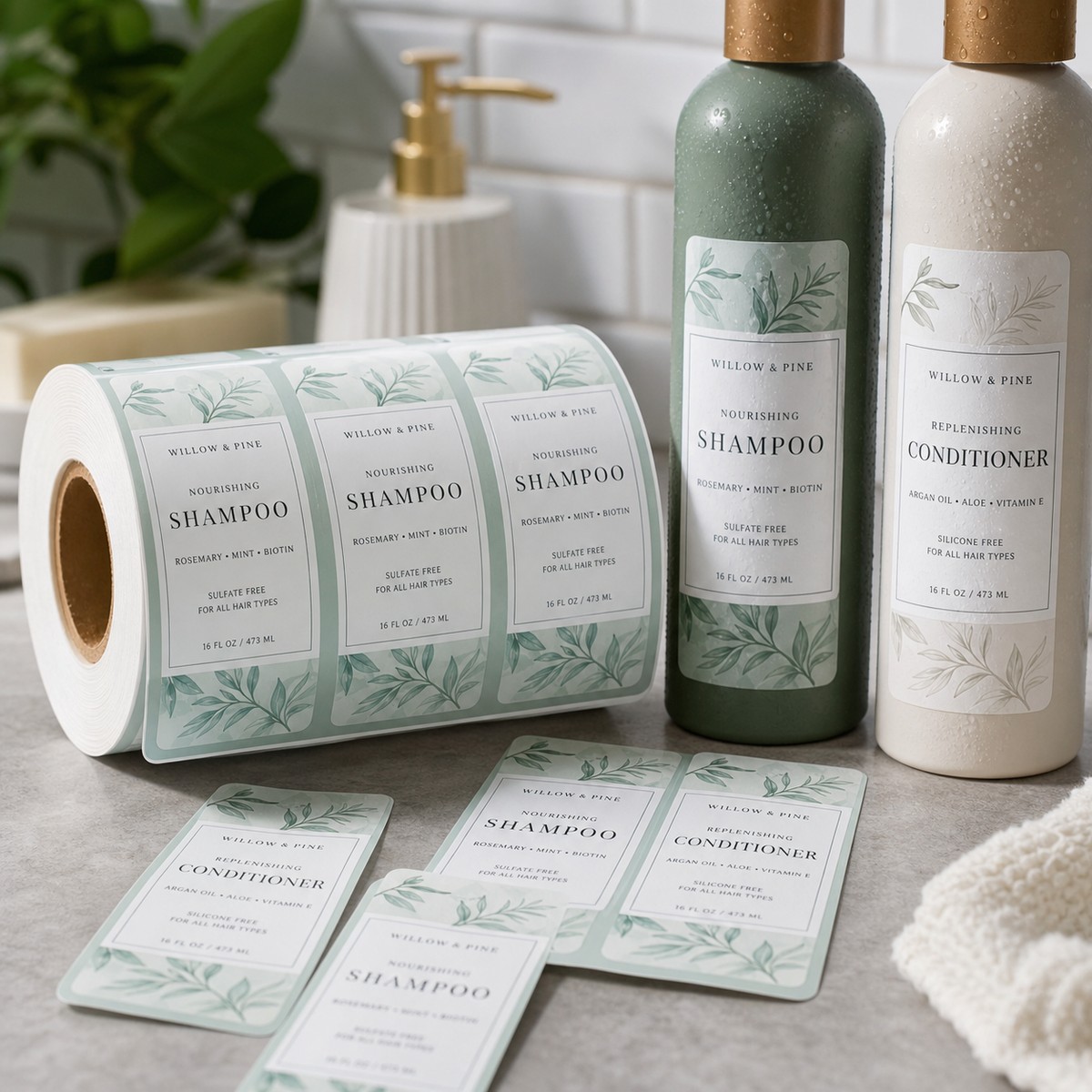 Waterproof Shampoo Bottle Labels printed sticker examples