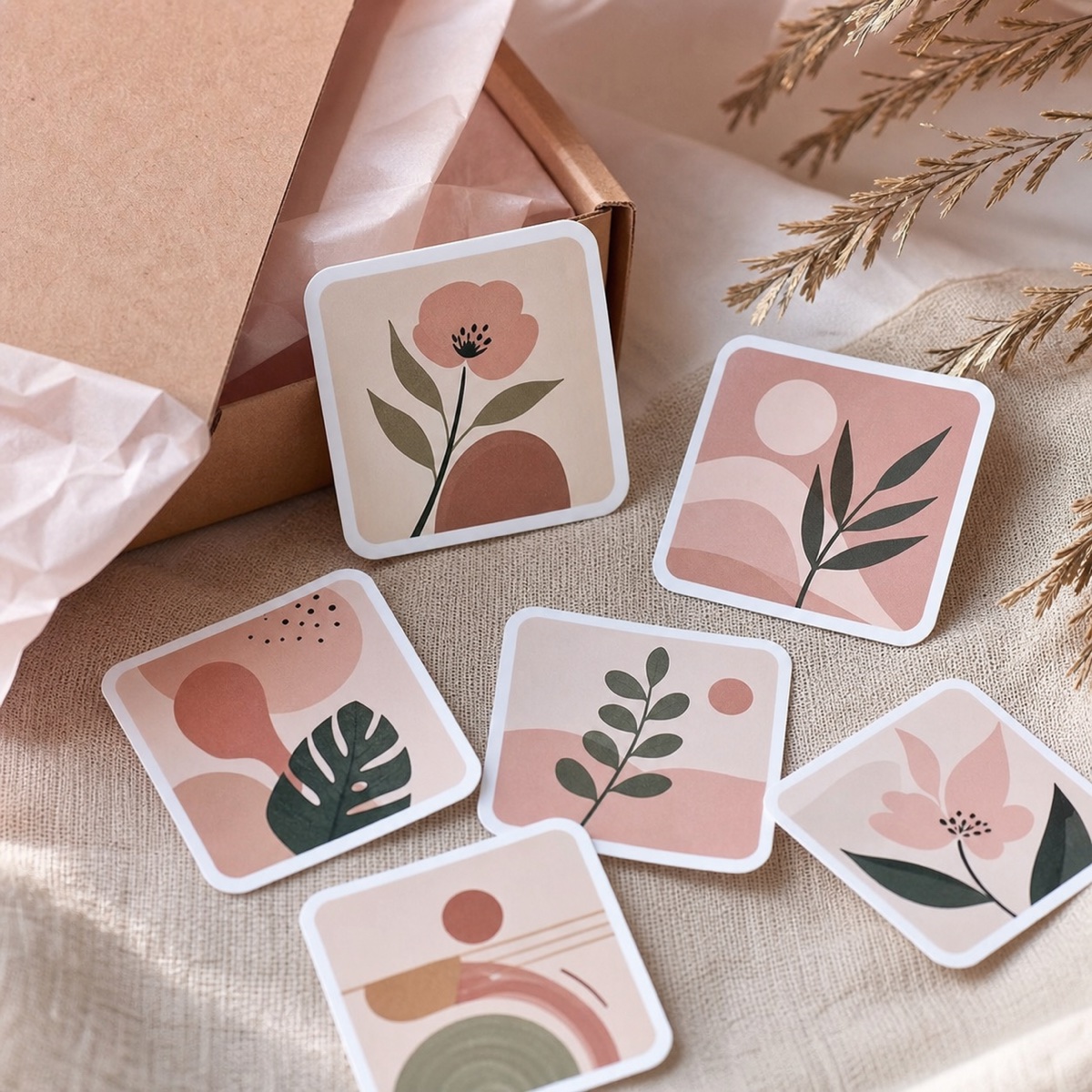 Custom Square Stickers product examples and finish